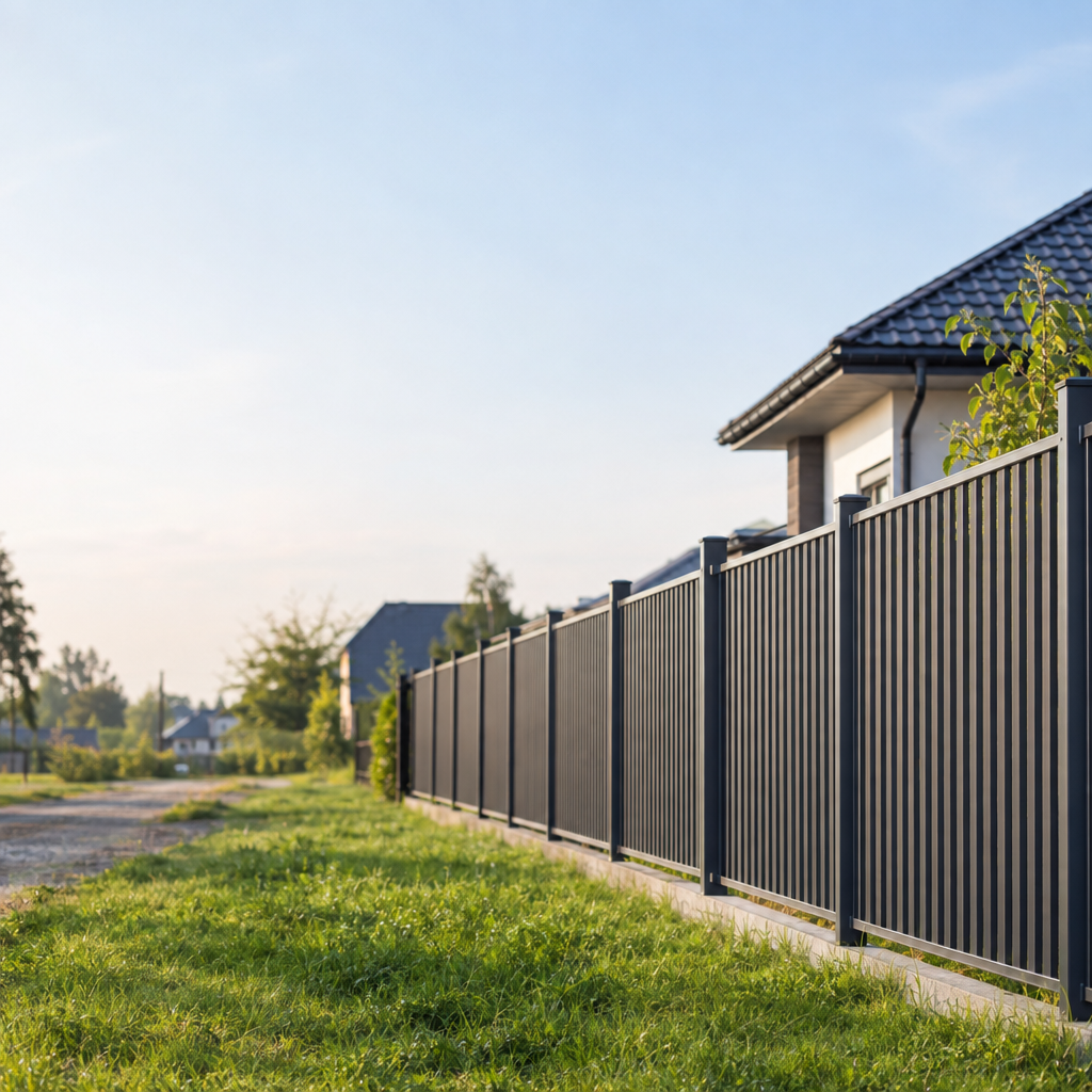 Realistic editorial photograph of a newly installed metal fence along a suburban private house plot, soft morning light, green grass, blurred background, generous empty sky area on the left, shallow depth of field, no text, no letters, no words, no logos, no watermark

Сейчас ты работаешь для: Я. Отвечай именно для этого человека. Про других членов семьи упоминай, только если задача прямо их касается.