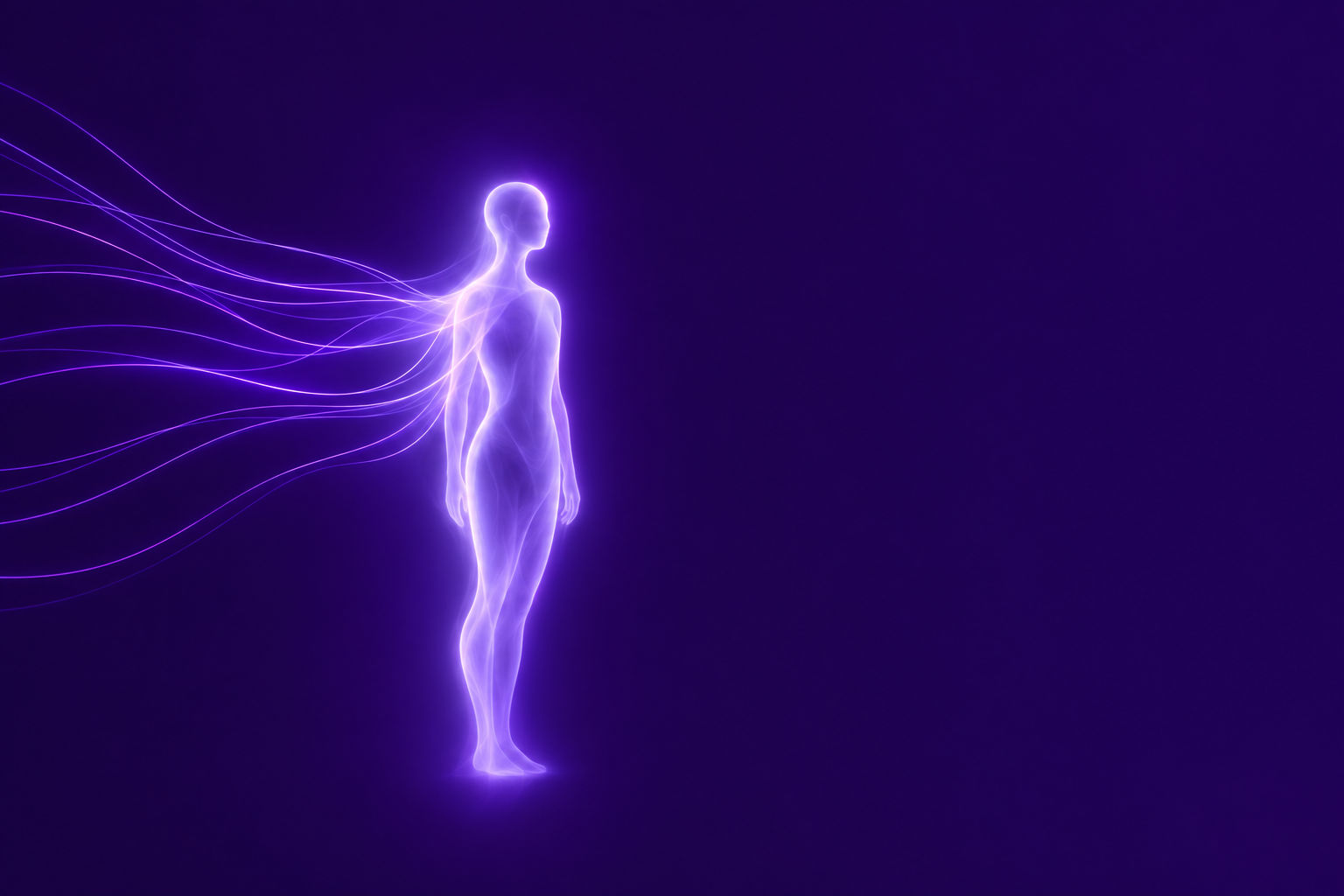 Minimal abstract composition on deep violet background, a single glowing translucent humanoid silhouette made of soft light, thin purple task flow lines entering from the left, vast empty space on the right, no text, no letters, no words, no logos, no watermark

Сейчас ты работаешь для: Я. Отвечай именно для этого человека. Про других членов семьи упоминай, только если задача прямо их касается.